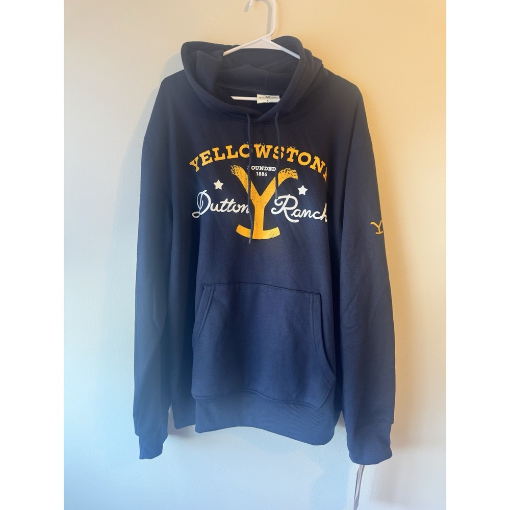 Yellowstone Dutton Ranch Graphic‎ Logo Hoodie Navy Blue Size Large NWT